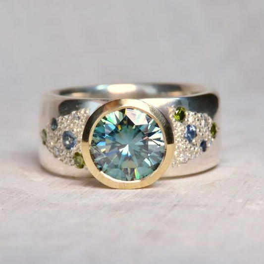 Vintage Bright Blue Zirconia Silver Ring-Ariette Jewelry