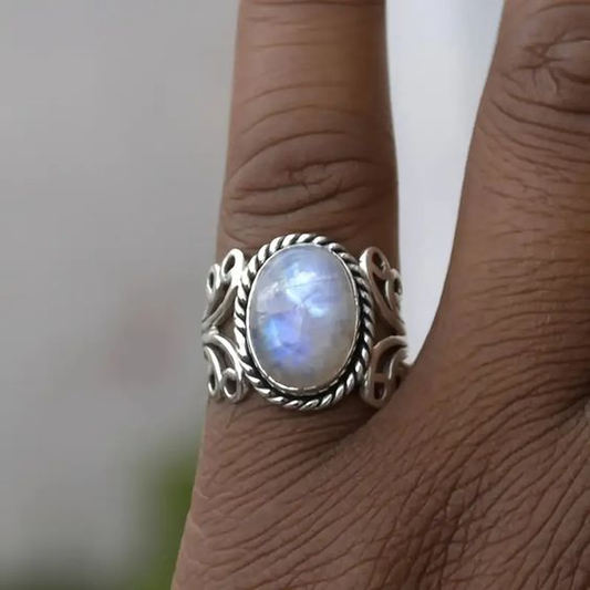 Vintage White Stone Silver Ring-Ariette Jewelry