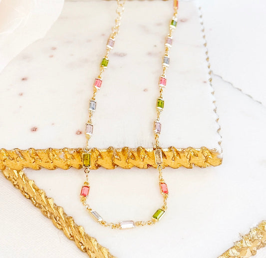 Isabella MultiColor CZ Stone Necklace-Ariette Jewelry