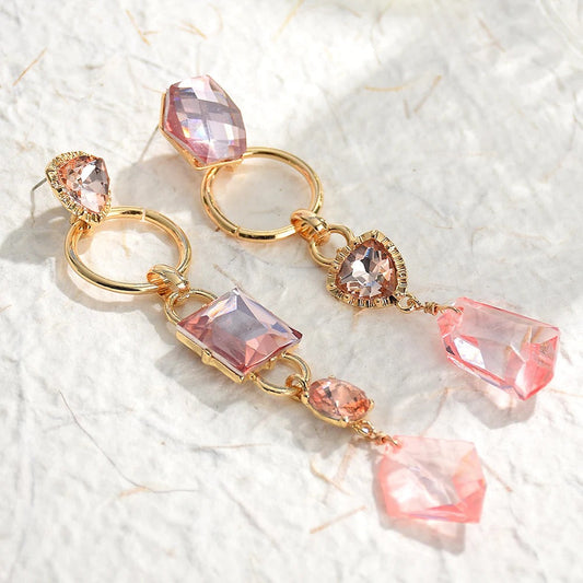 Gold Vintage Pink Gemstone Dangle Earrings-Ariette Jewelry