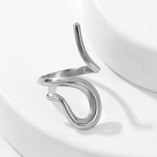 Silver Twist Curved Design Open Ring-Ariette Jewelry