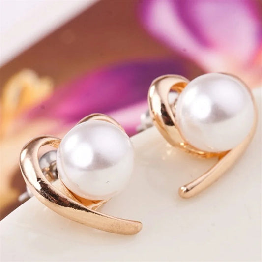 Vintage Rose Gold Pearl Stud Earrings-Ariette Jewelry