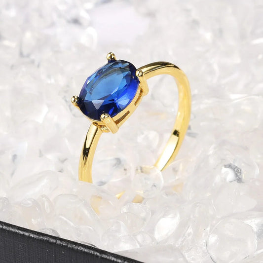 Vintage Gold Oval Blue Gemstone & Sleek Ring-Ariette Jewelry