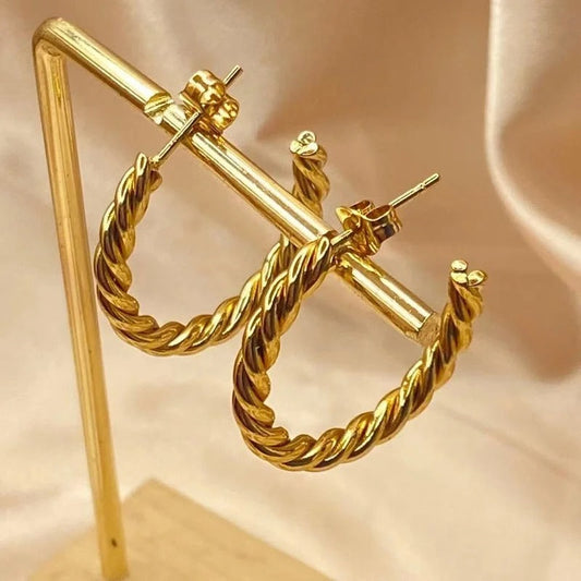Classic Twist Gold Rope Hoop Earrings-Ariette Jewelry