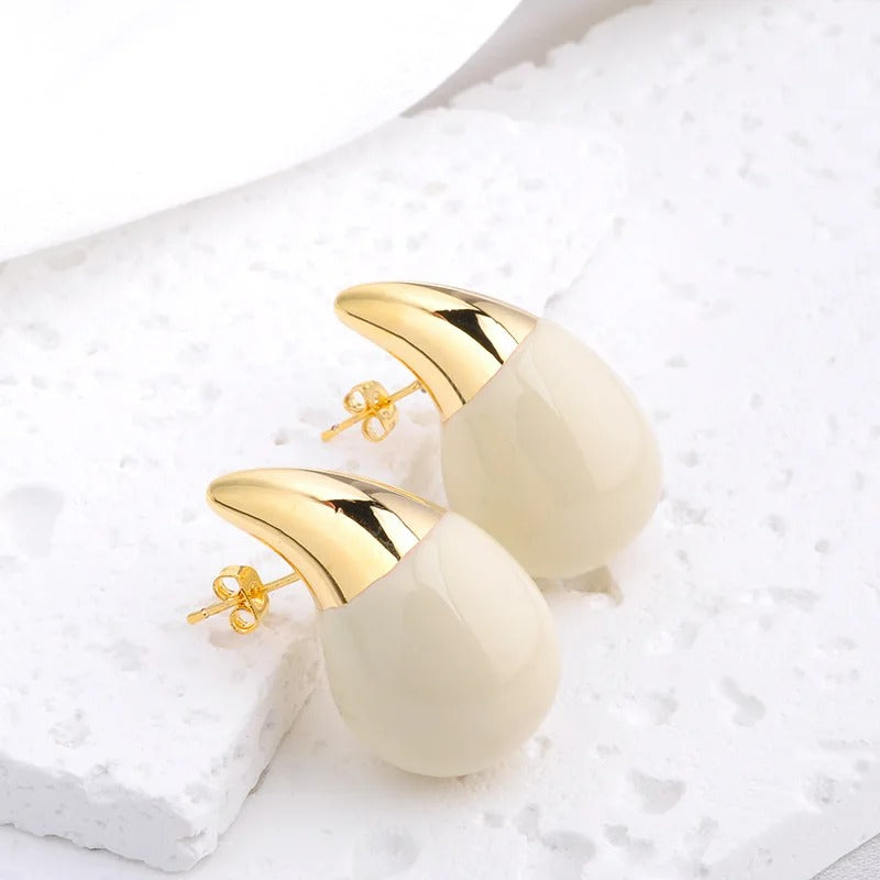 Ivory Gold Pointed Drop Vintage Earrings-Ariette Jewelry