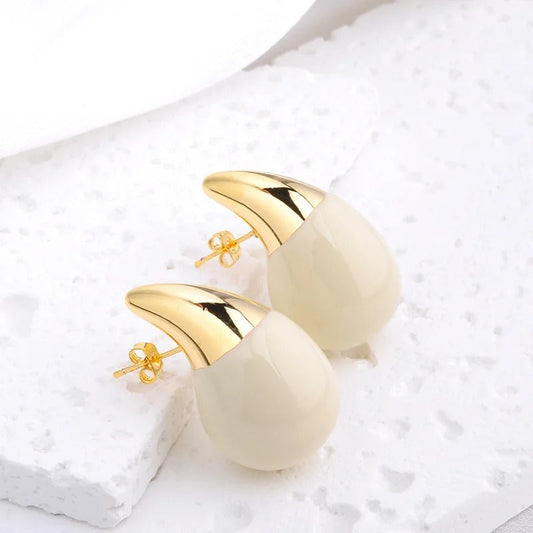 Ivory Gold Pointed Drop Vintage Earrings-Ariette Jewelry