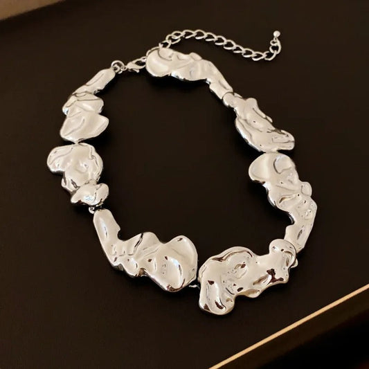 Retro Silver Glossy Abstract Statement Necklace-Ariette Jewelry