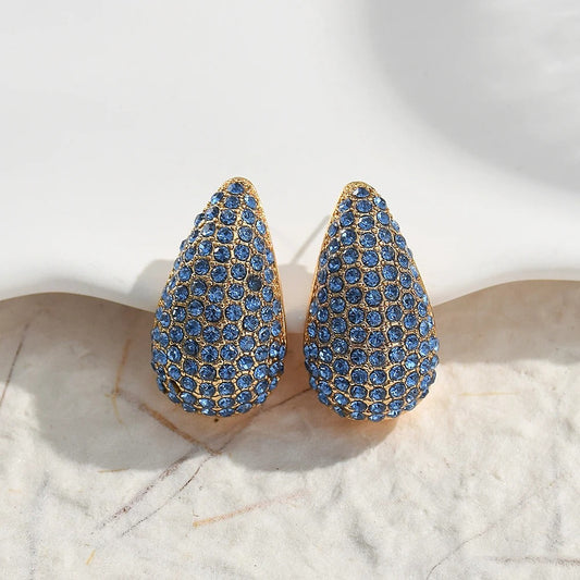 Vintage Gold & Blue Crystal Pave Earrings-Ariette Jewelry