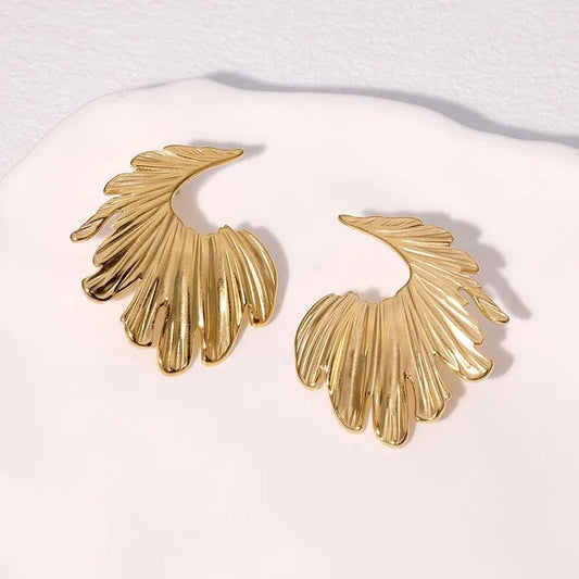 Gold Curved Leaf Statement Earrings-Ariette Jewelry
