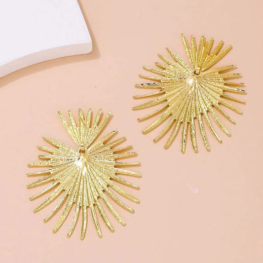 Gold Eye-catching Sunburst Texture Earrings-Ariette Jewelry