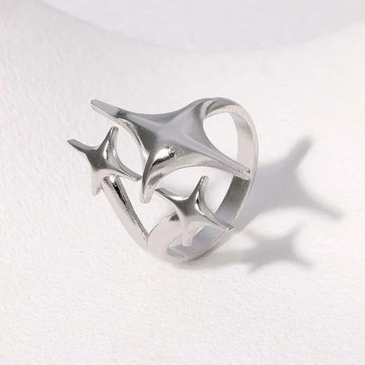 Silver Triple-Star Shaped Adjustable Ring-Ariette Jewelry