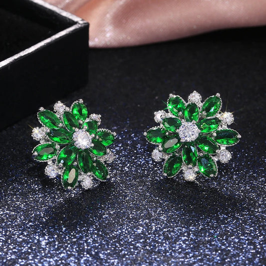 Vintage Green Flower Crystal Earrings-Ariette Jewelry