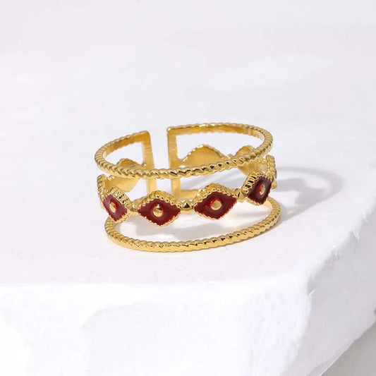 Gold Multi-Band Red Stone Adjustable Ring-Ariette Jewelry