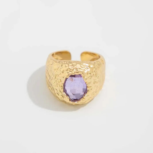 Gold Light Purple Gemstone Adjustable Ring-Ariette Jewelry