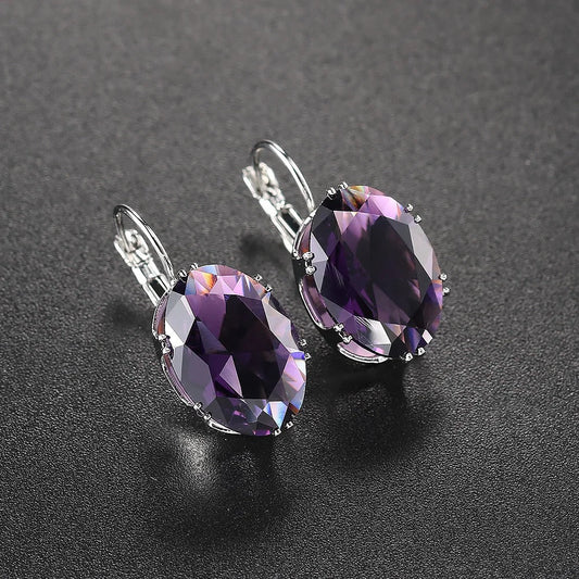 Vintage Purple Oval Earrings-Ariette Jewelry