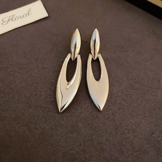 Antique Style Silver Abstract Leaf Design Earrings-Ariette Jewelry