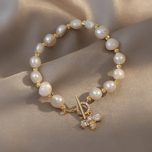 Gold & Pearl Crystal Butterfly Charm Bracelet-Ariette Jewelry