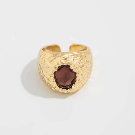 Gold Hammered Deep Brown Adjustable Ring-Ariette Jewelry