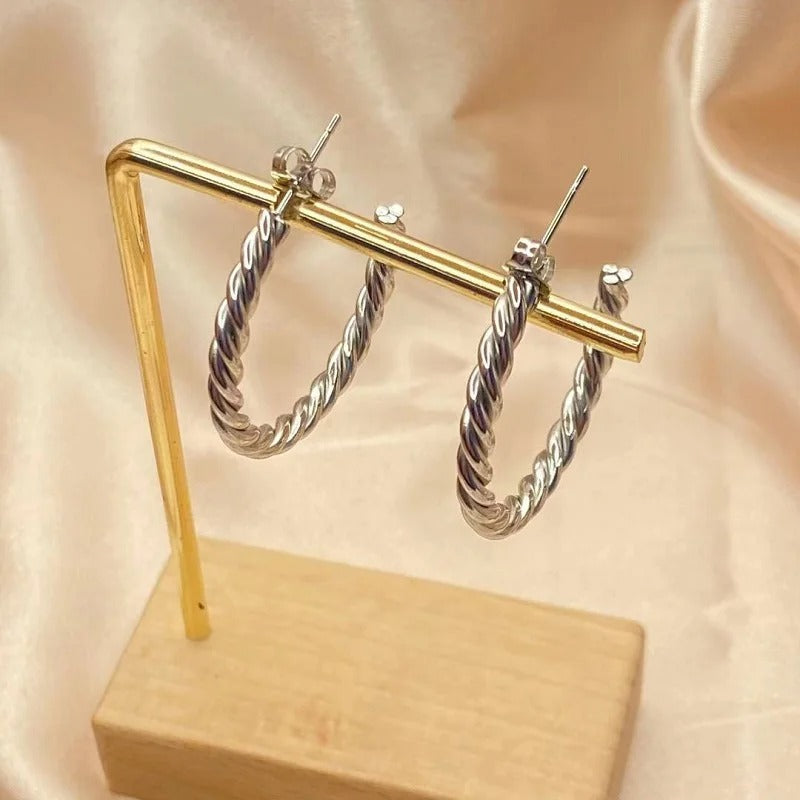 Vintage Twisted Silver Hoop Earrings-Ariette Jewelry