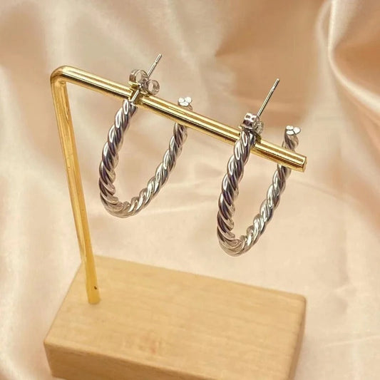 Vintage Twisted Silver Hoop Earrings-Ariette Jewelry