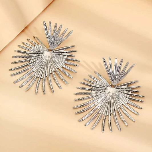 Silver Spiked Radiant Sunburst Design Earrings-Ariette Jewelry