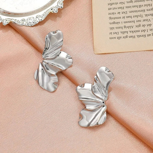 Vintage Silver Petal-Shaped Earrings-Ariette Jewelry