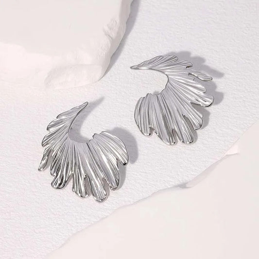 Vintage Silver Leaf Shaped Earrings-Ariette Jewelry