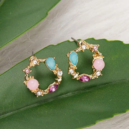 Vintage Gold & Multicolor Crystal Hoop Earrings-Ariette Jewelry
