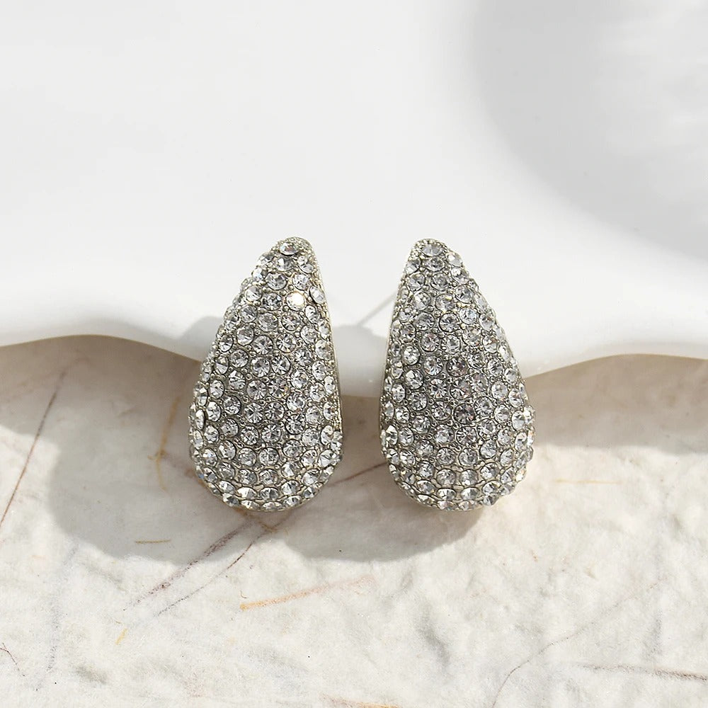 Silver Vintage Sparkling Teardrop Earrings-Ariette Jewelry