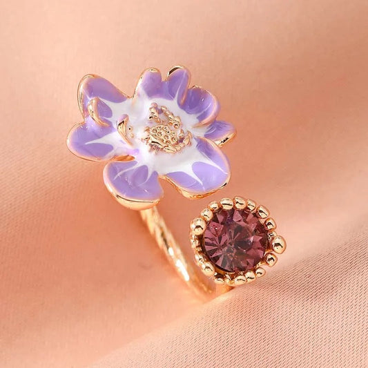 Vintage Purple Flower & Lavender Gemstone Open Ring-Ariette Jewelry