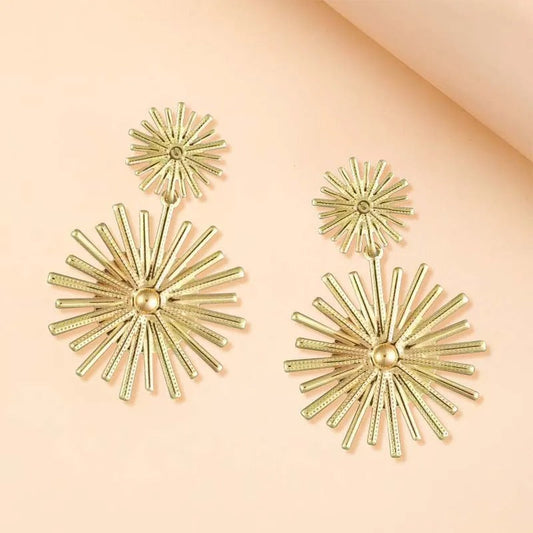 Vintage Gold Spiked Sunburst Motif Earrings-Ariette Jewelry