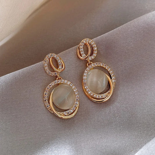 Vintage Gold & Crystal Oval Hoop Earrings-Ariette Jewelry