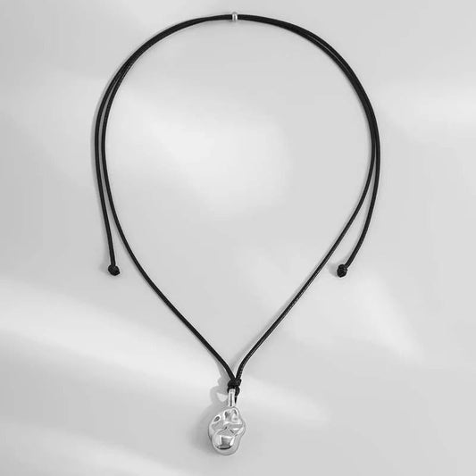 Silver Artistic Pendant Adjustable Black Cord Necklace-Ariette Jewelry
