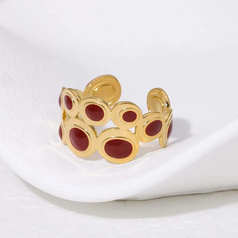 Vintage Crafted Gold Red Stone Adjustable Ring-Ariette Jewelry