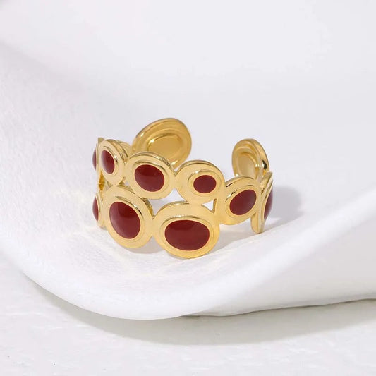 Vintage Crafted Gold Red Stone Adjustable Ring-Ariette Jewelry