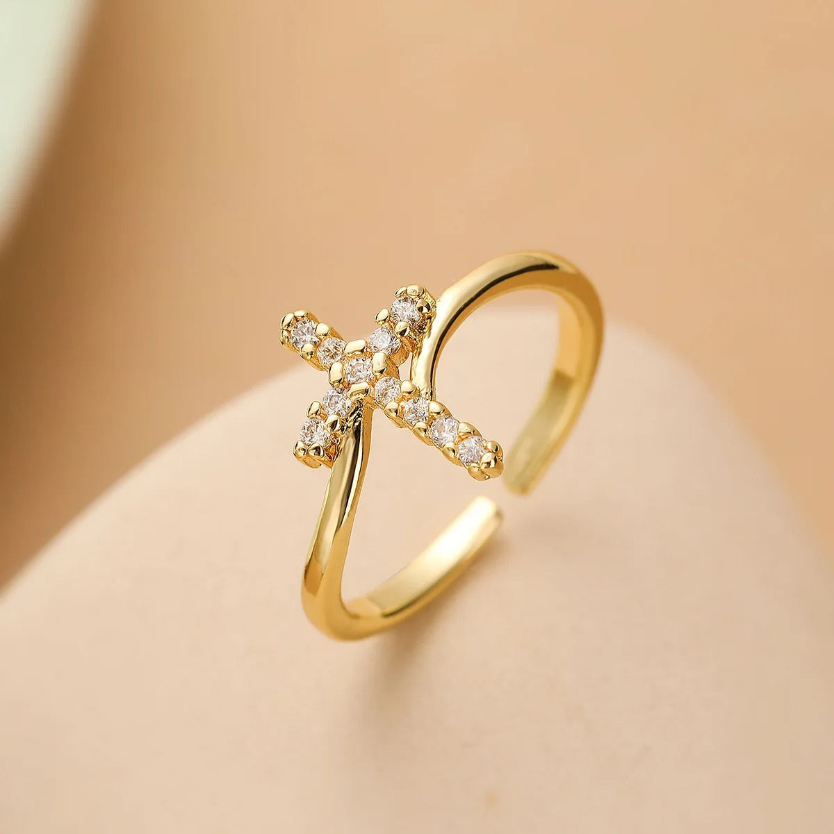 Gold Crystal Cross Resizable Ring-Ariette Jewelry
