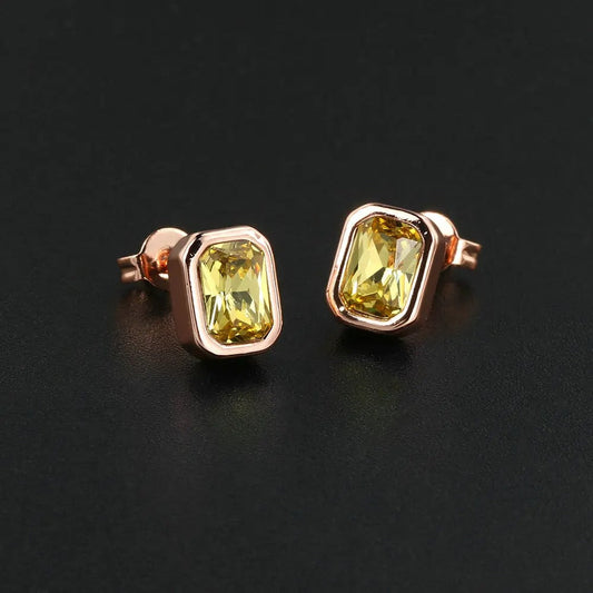 Timeless Rose Gold Bright Yellow Rectangular-Cut Earrings-Ariette Jewelry