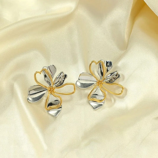 Gold & Silver Flower Petals Earrings-Ariette Jewelry