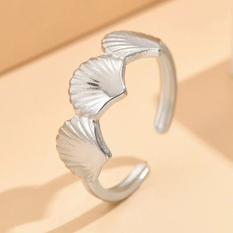 Silver Textured Leaf Pattern Adjustable Ring-Ariette Jewelry