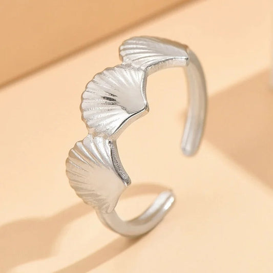 Silver Textured Leaf Pattern Adjustable Ring-Ariette Jewelry
