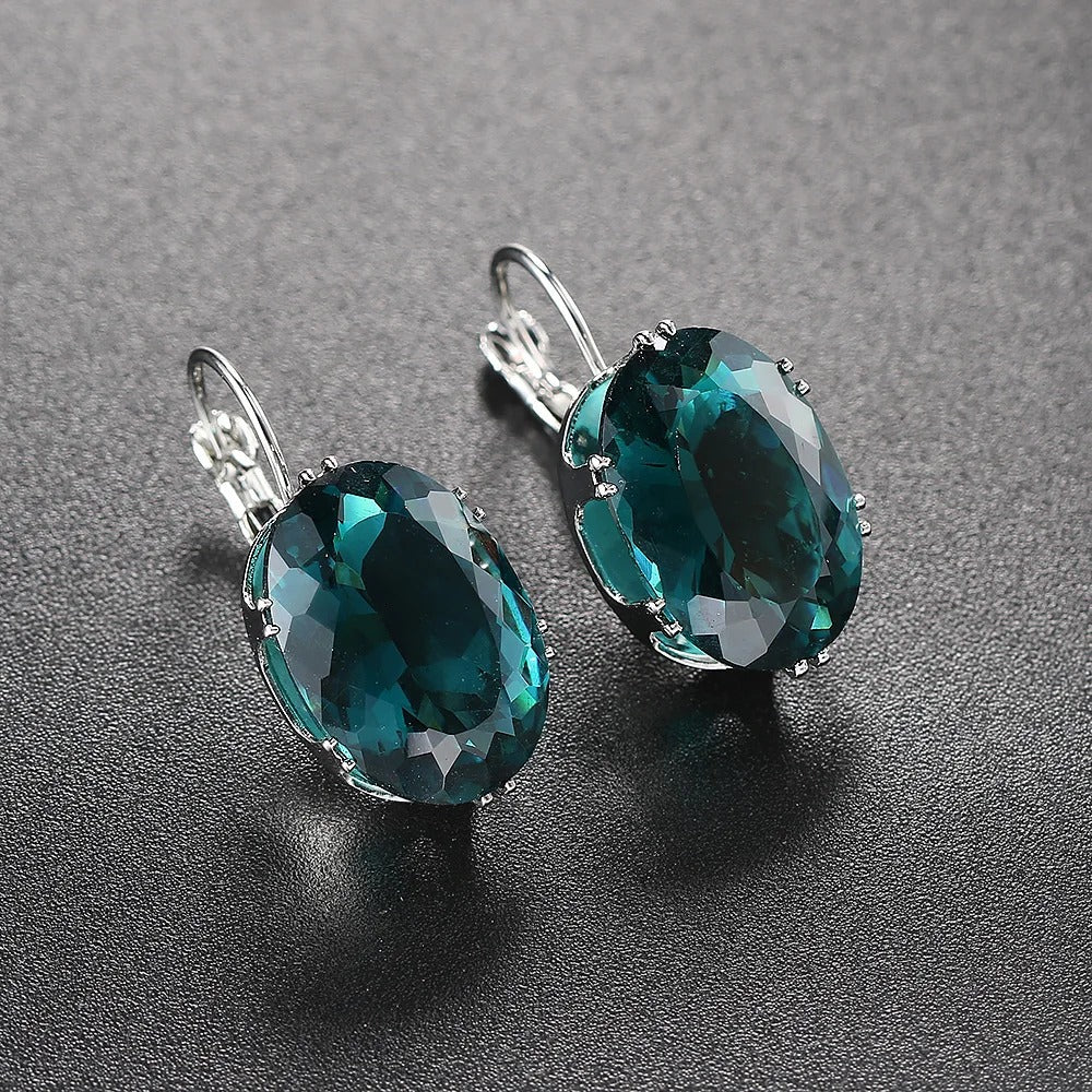 Antique Style Teal Oval Earrings-Ariette Jewelry