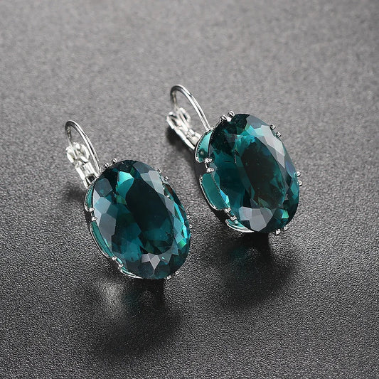 Antique Style Teal Oval Earrings-Ariette Jewelry