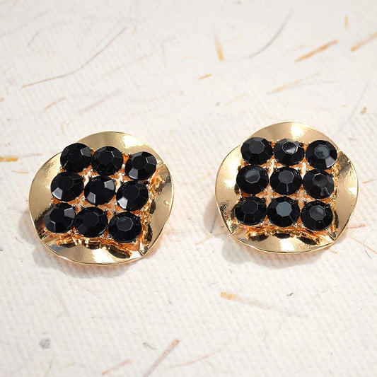 Vintage Black Crystal Gold Earrings-Ariette Jewelry