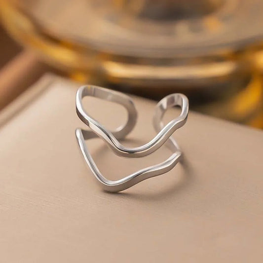 Sculptural Wavy Silver Design Open Ring-Ariette Jewelry