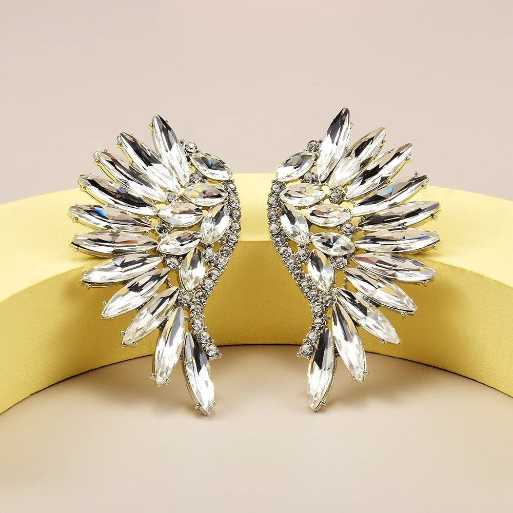 Vintage Silver Wing Crystal Earrings-Ariette Jewelry