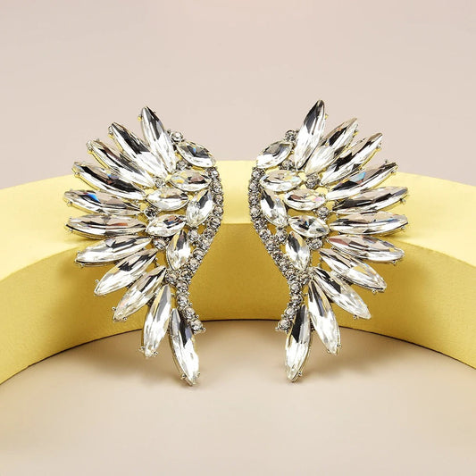 Vintage Silver Wing Crystal Earrings-Ariette Jewelry
