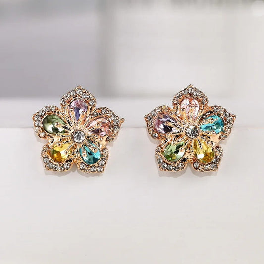Vintage Multicolor Crystal Flower Earrings-Ariette Jewelry