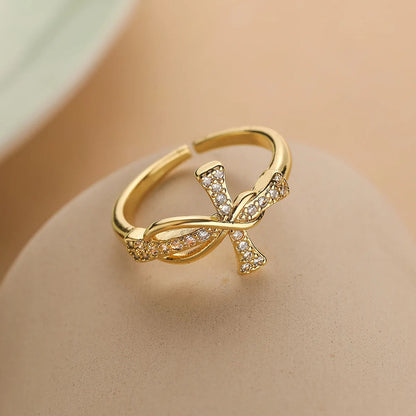 Gold Twisted Cross Resizable Ring-Ariette Jewelry