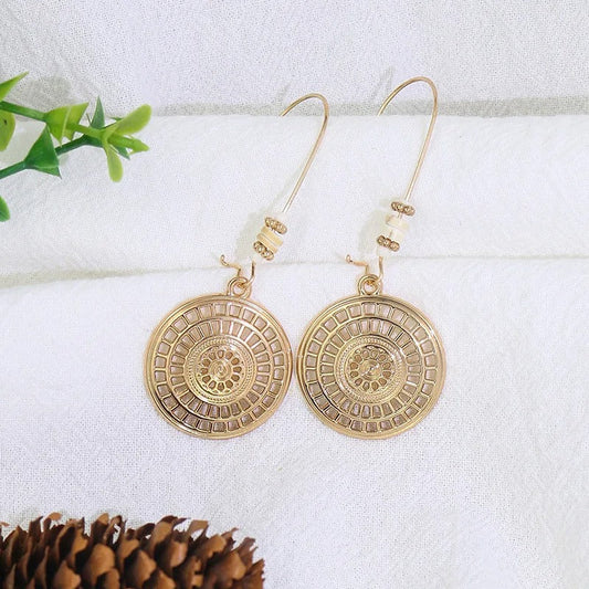 Vintage Gold Mandala Disc Earrings-Ariette Jewelry