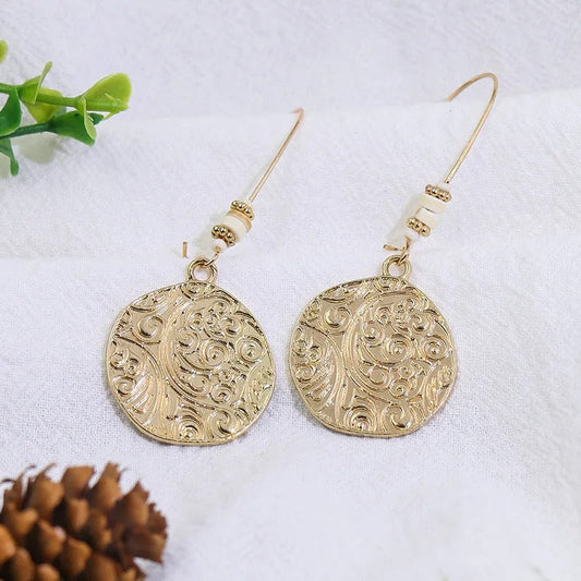Vintage Gold Engraved Circle Earrings-Ariette Jewelry